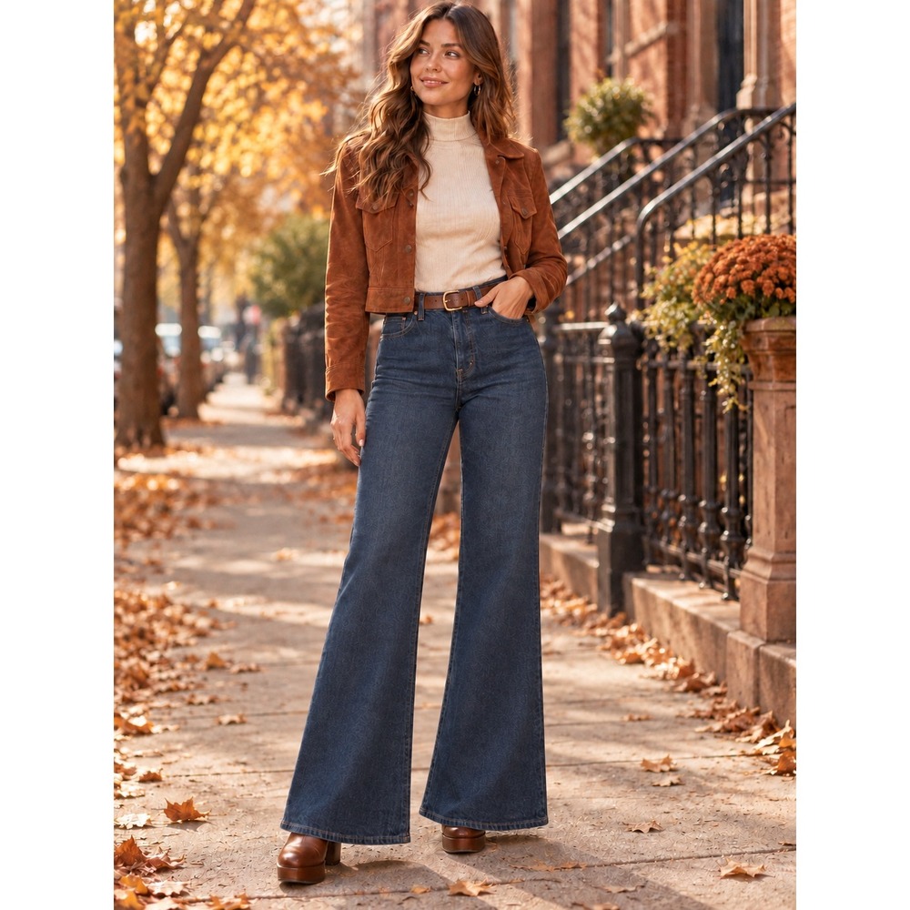 Express 70s Flare Mid Rise Jeans Dark Wash Conscious Edit 12R Seam Detail